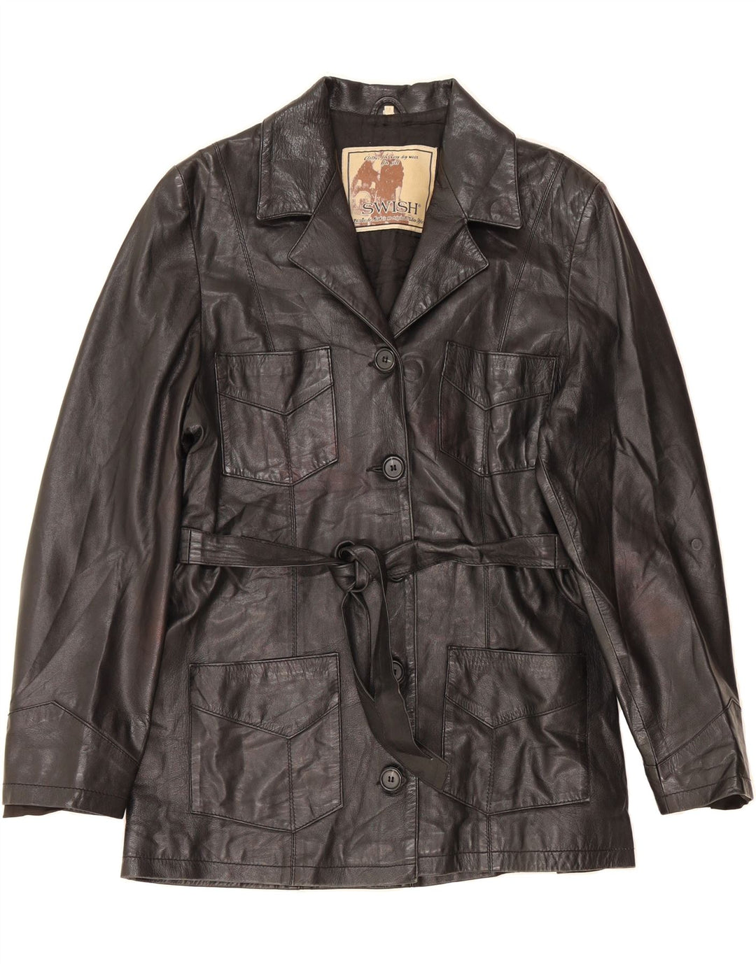 SWISH Womens Leather Jacket UK 14 Medium Black Vintage Swish and Second-Hand Swish from Messina Hembry 