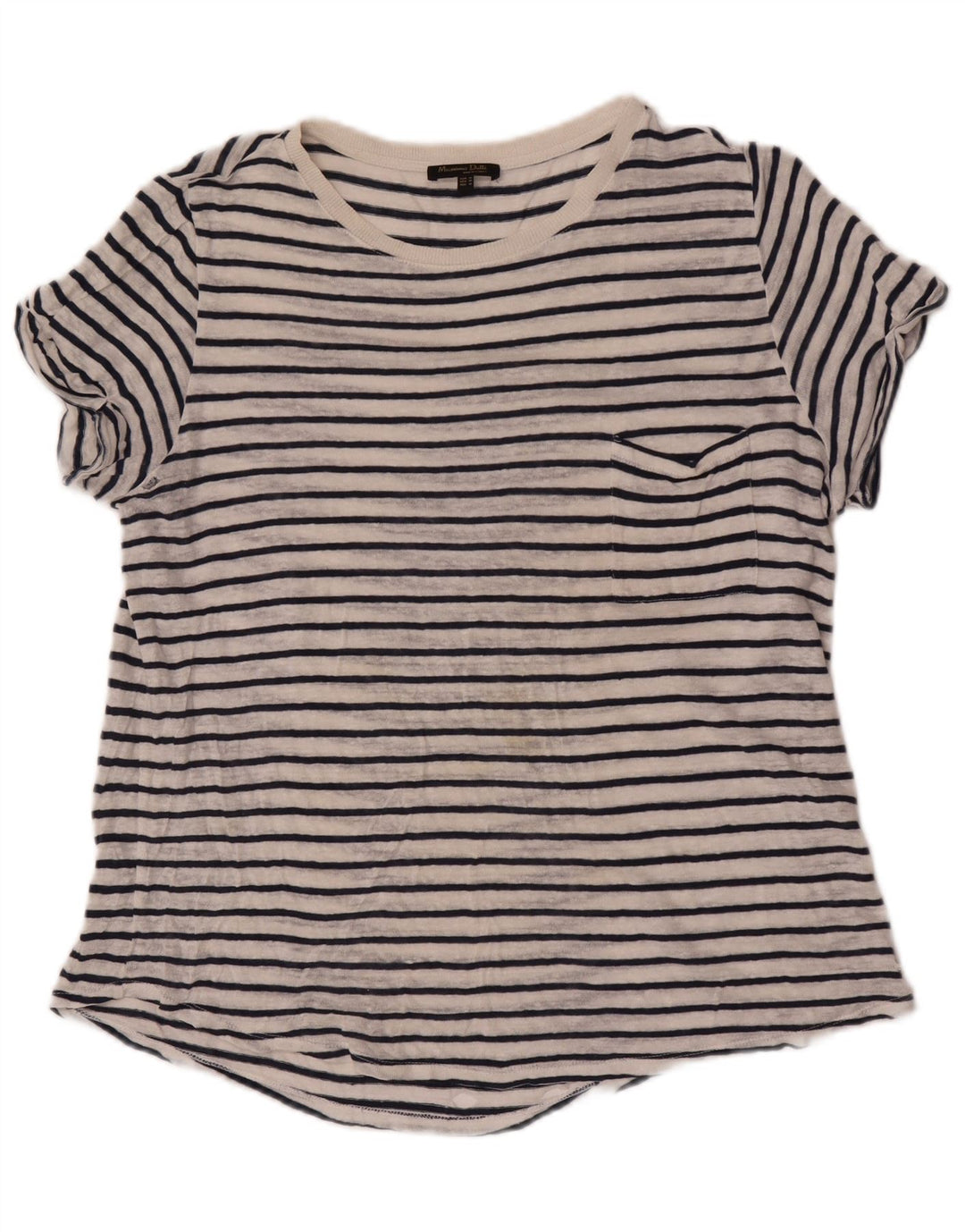 Massimo Dutti Damen T-Shirt Top UK 14 Medium Weiß gestreift
