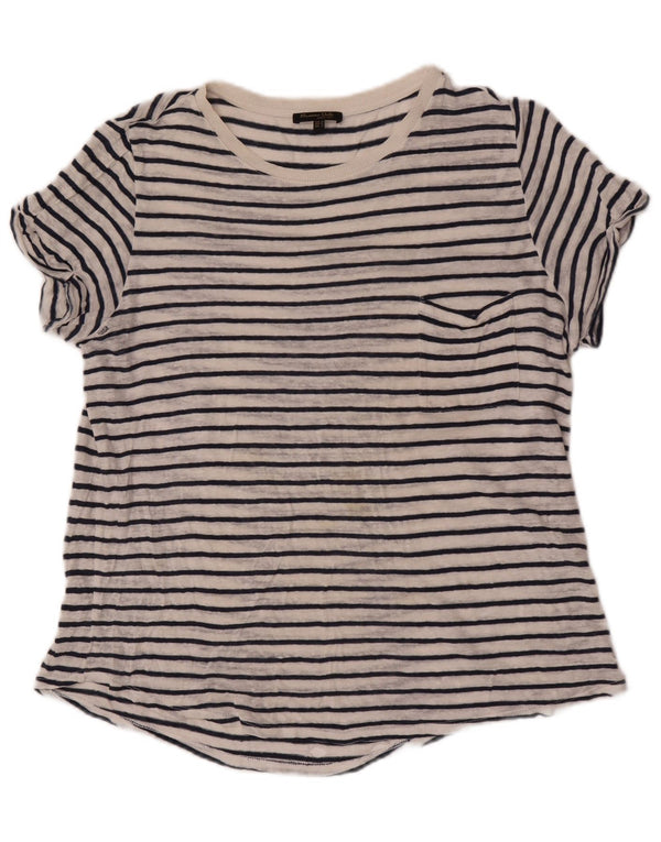 Massimo Dutti Damen T-Shirt Top UK 14 Medium Weiß gestreift