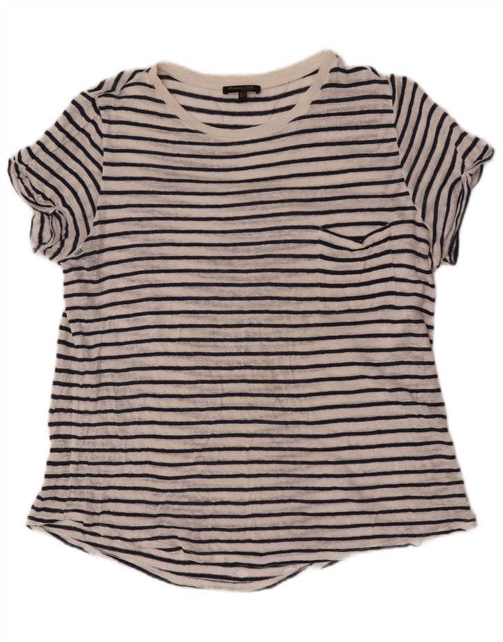 Massimo Dutti Damen T-Shirt Top UK 14 Medium Weiß gestreift