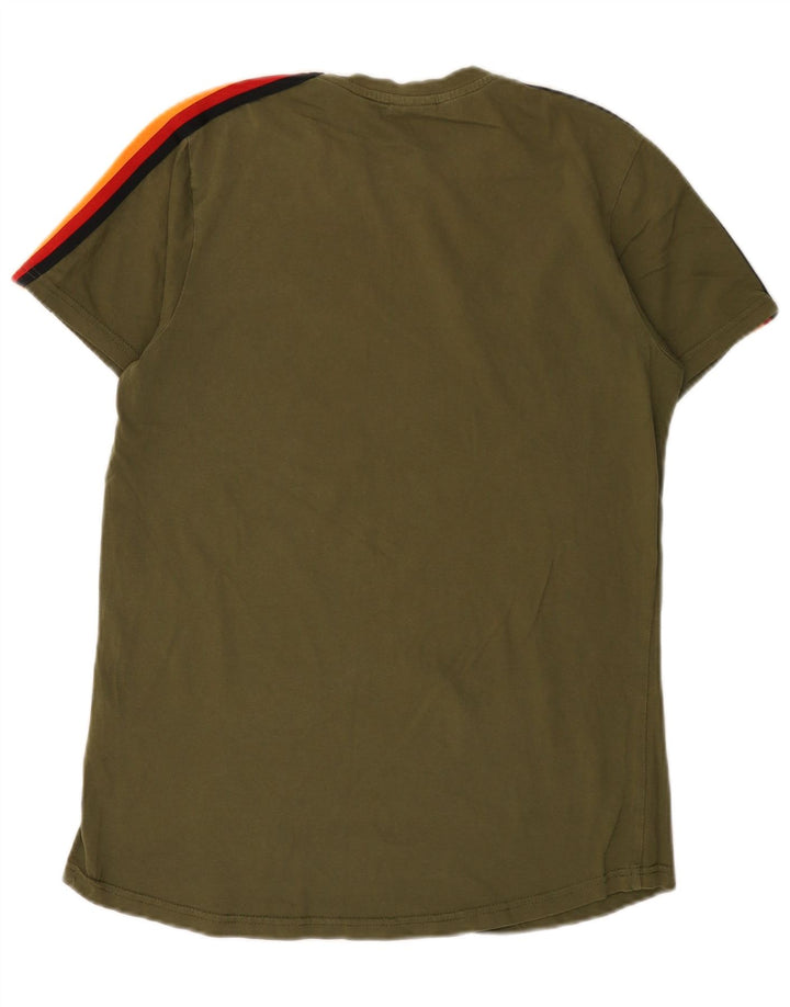 Ellesse Herren-T-Shirt-Oberteil aus mittelgrüner Colourblock-Baumwolle