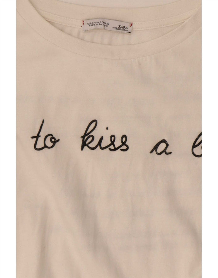 Übergroßes Grafik-T-Shirt-Oberteil von Zara für Damen, UK 10, Größe S, Weiß