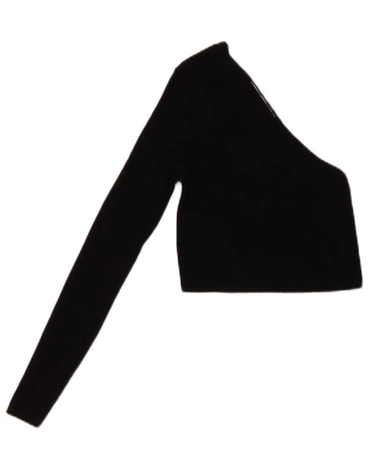 Zara Damen Crop One Shoulder Top UK 8 Small Schwarze Viskose