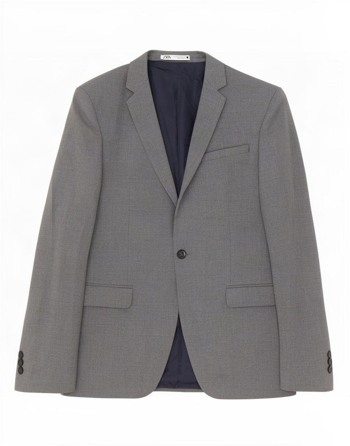 Zara Herren 1-Knopf-Blazerjacke EU 44 XS Graues Polyester