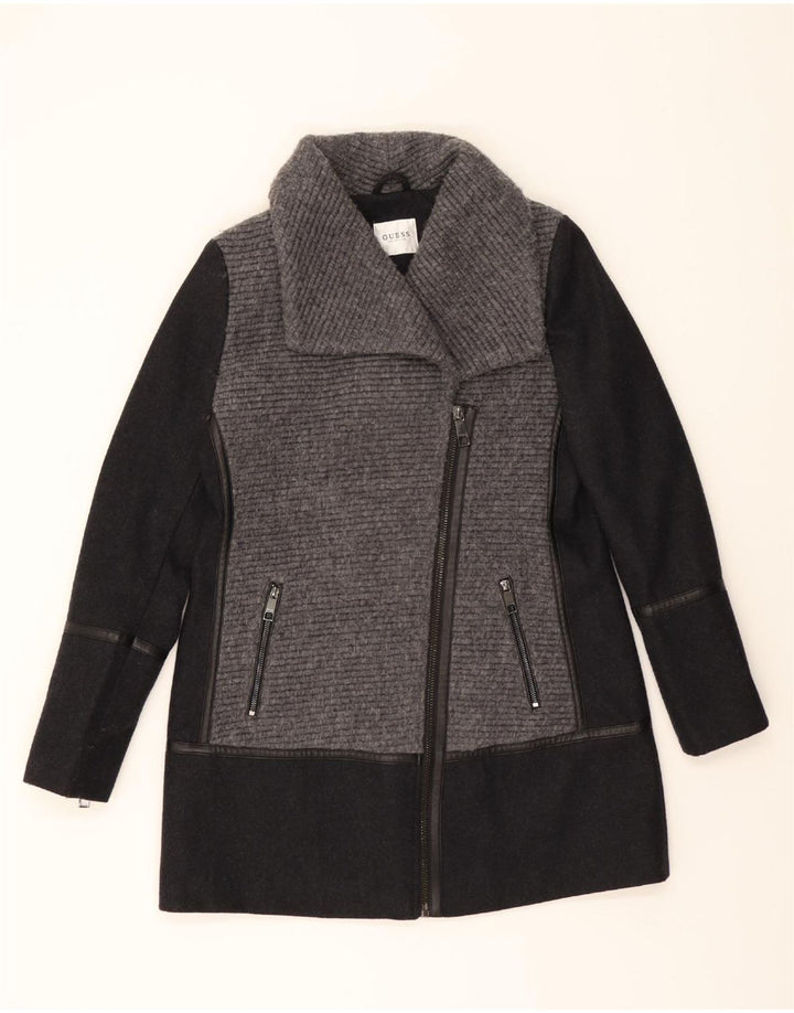 GUESS Womens Overcoat UK 8 Small Black Colourblock Wool Vintage Guess and Second-Hand Guess from Messina Hembry 