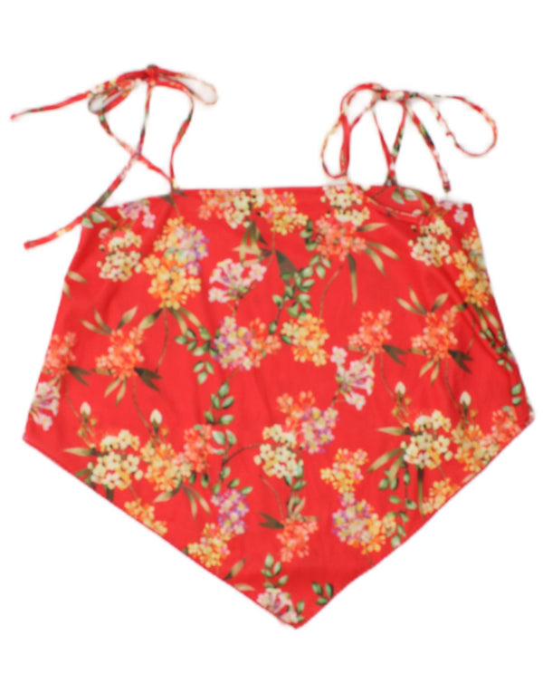 Zara Damen Crop Asymmetric Cami Top UK 10 Small Red Floral Polyester
