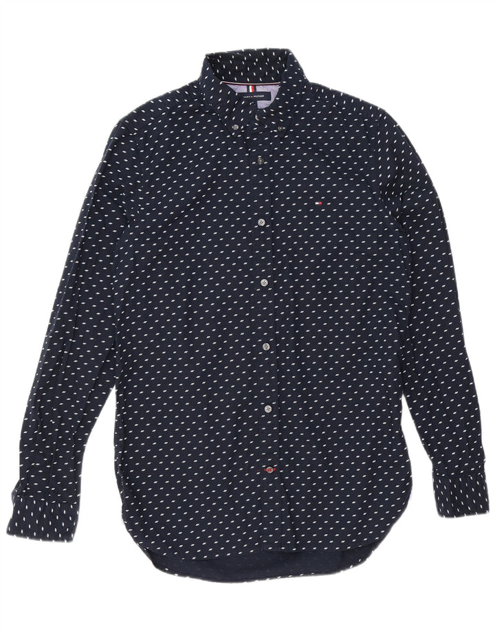 TOMMY HILFIGER Mens Slim Fit Shirt Medium Navy Blue Spotted Cotton
