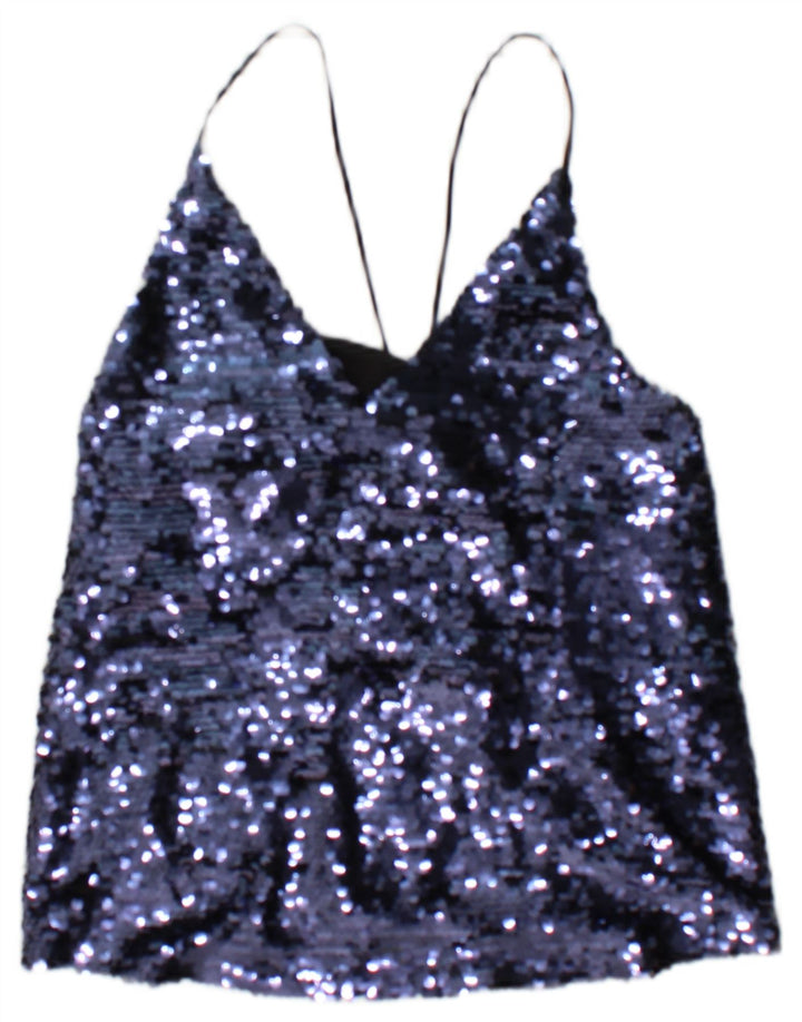Zara Damen Pailletten-Cami-Top, Größe S, Blau, Polyester