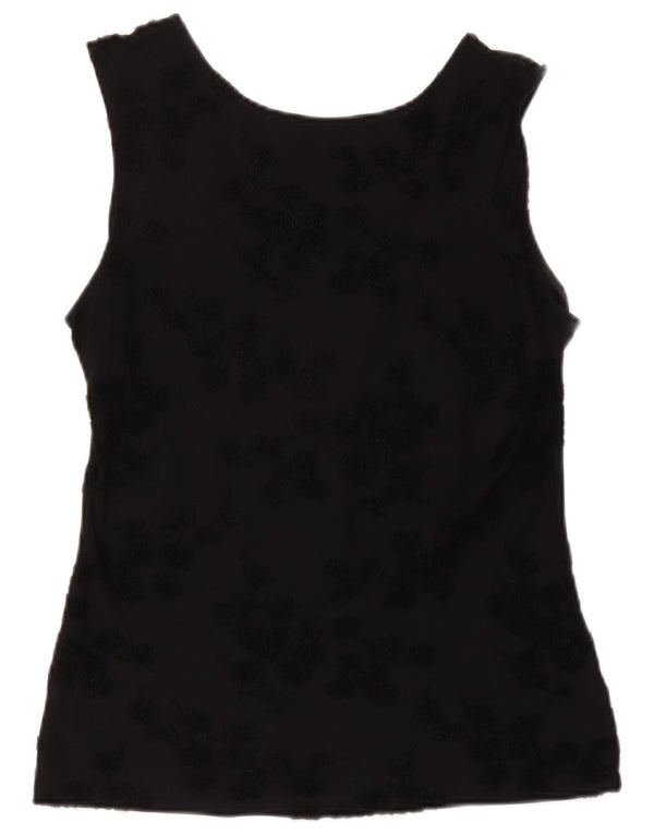 Le Tricot Longhin Damen Weste Top UK 18 XL Schwarz geblümte Viskose