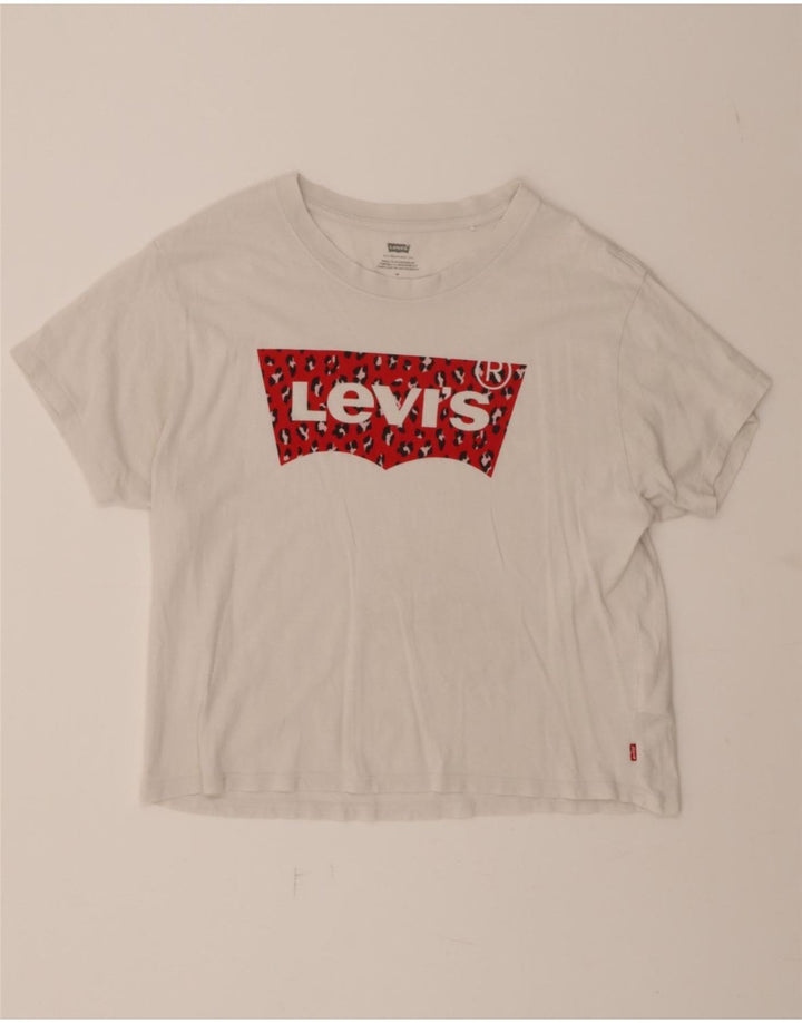 LEVI'S Womens Graphic T-Shirt Top UK 14 Medium White Cotton Vintage Levi's and Second-Hand Levi's from Messina Hembry 