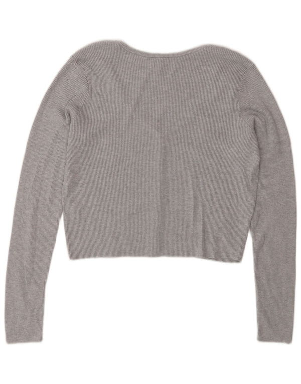 Hollister Damen Crop Cardigan Top UK 18 XL Grau Baumwolle
