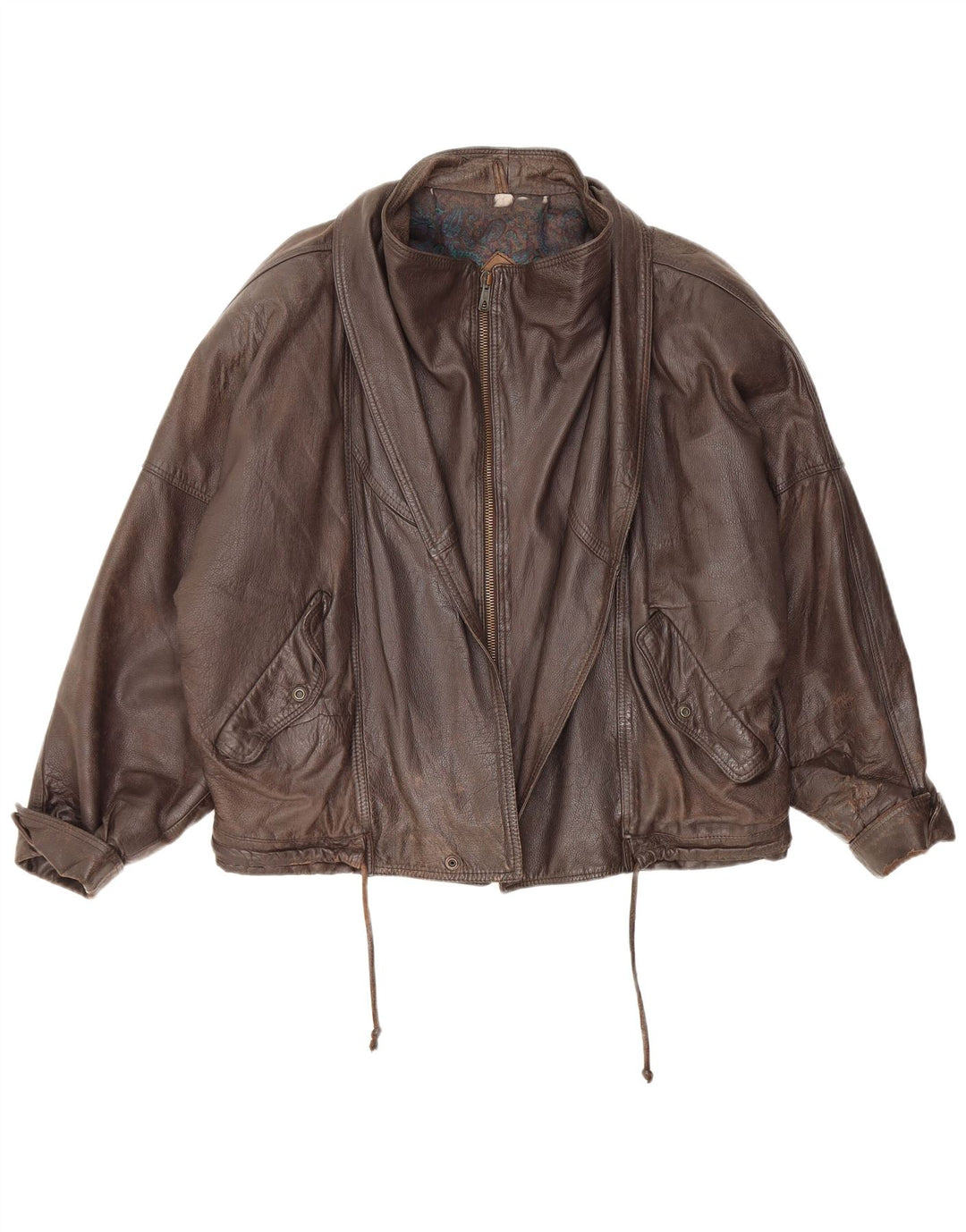 Vintage Damen Crop Oversized Lederjacke IT 52 2XL Braunes Leder
