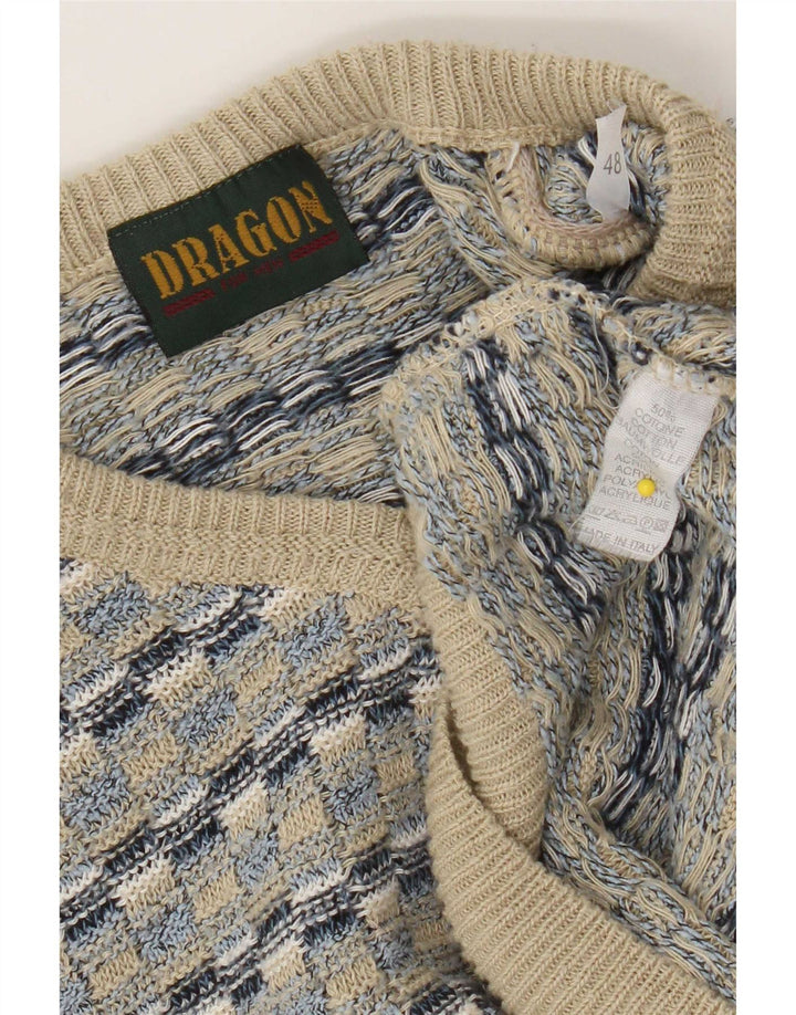 Vintage Herren Pullover mit V-Ausschnitt IT 48 Mittelbeige geometrische Baumwolle