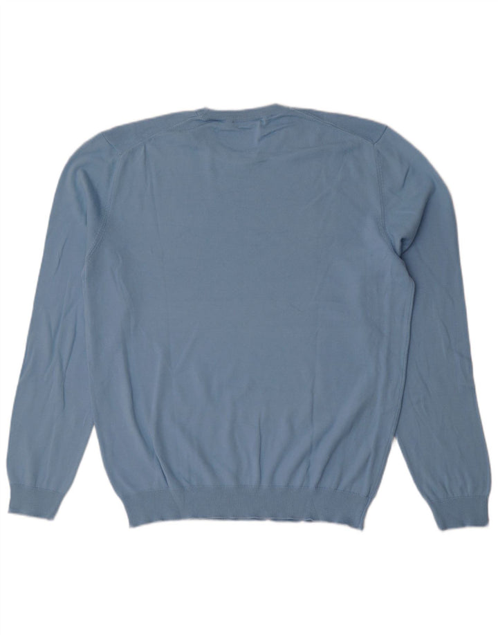 Benetton Herren-Pullover mit Rundhalsausschnitt, XL, blaue Baumwolle