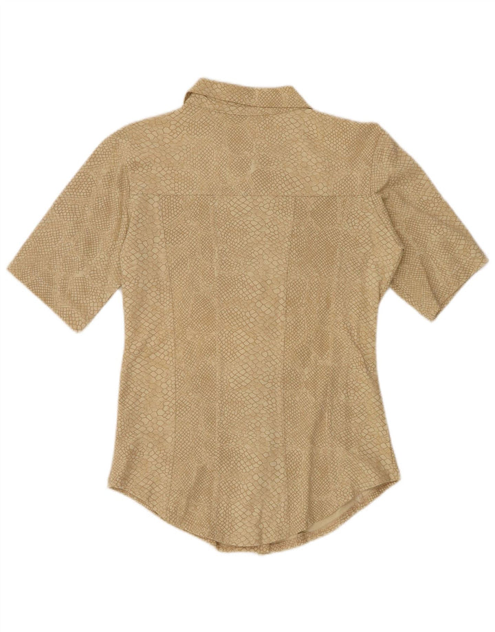 VINTAGE Damen Hemd mit abstraktem Muster UK 12 Medium Beige Animal Print