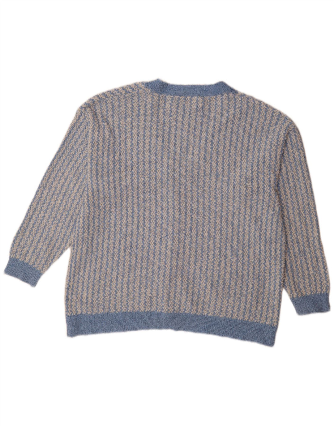 Zara Damen-Strickjacke in Übergröße, Gr. 14, mittelblaue geometrische Baumwolle