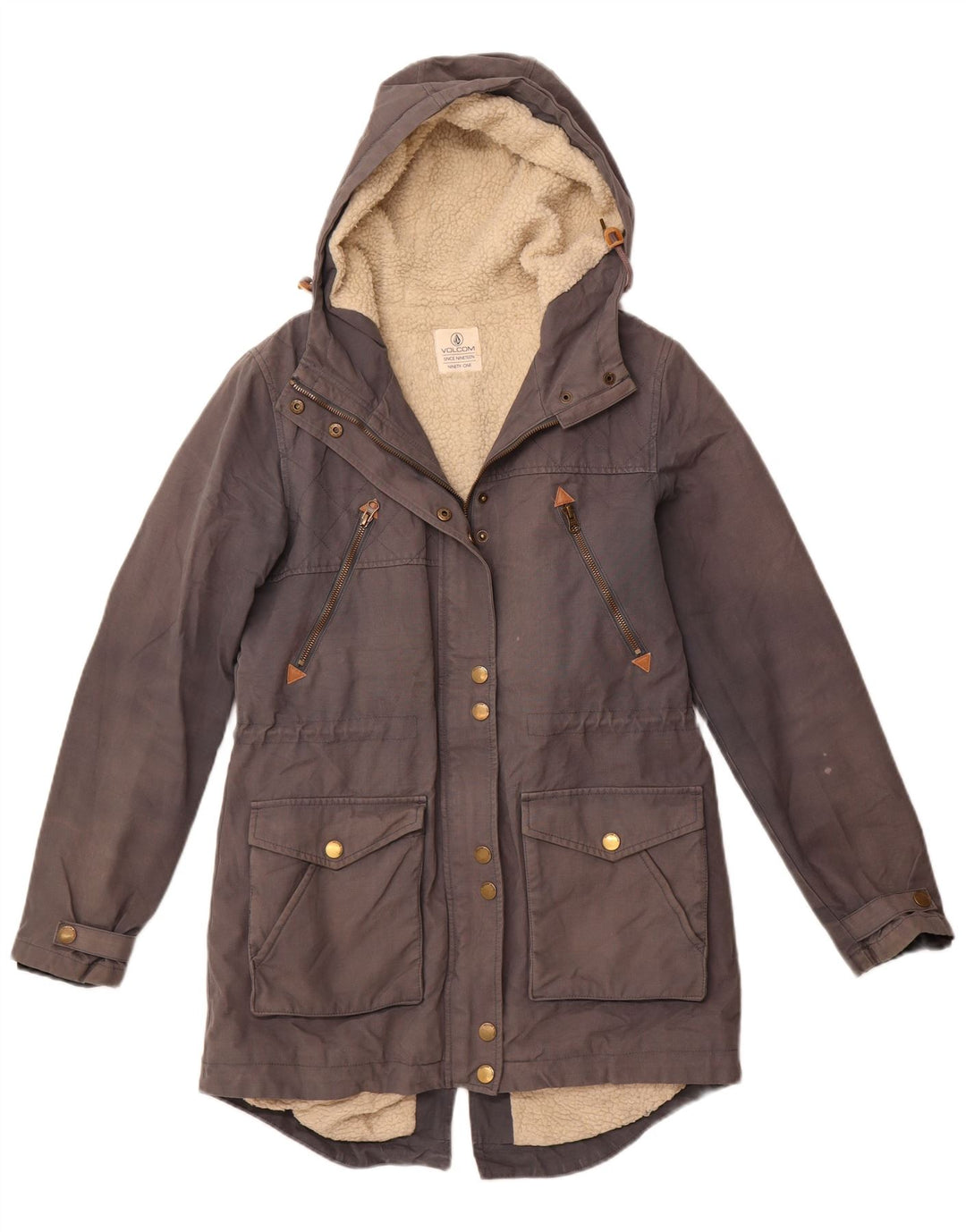 VOLCOM Damen-Sherpa-Parka mit Kapuze, US 10, große graue Baumwolle
