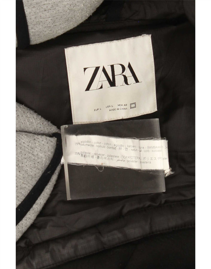 Zara Herren-Jacke mit Kapuze, gepolstert, Größe 40, Größe L, Schwarz, Baumwolle