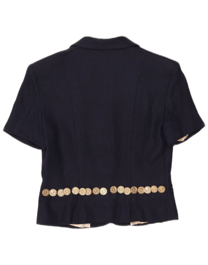 Moschino Damen-Blazer mit 3 Knöpfen, kurzärmelig, Gr. 14, Marineblau
