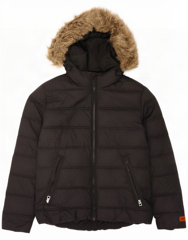 Jack & Jones Wattierte Herrenjacke mit Kapuze, UK 38, Mittelschwarzes Nylon