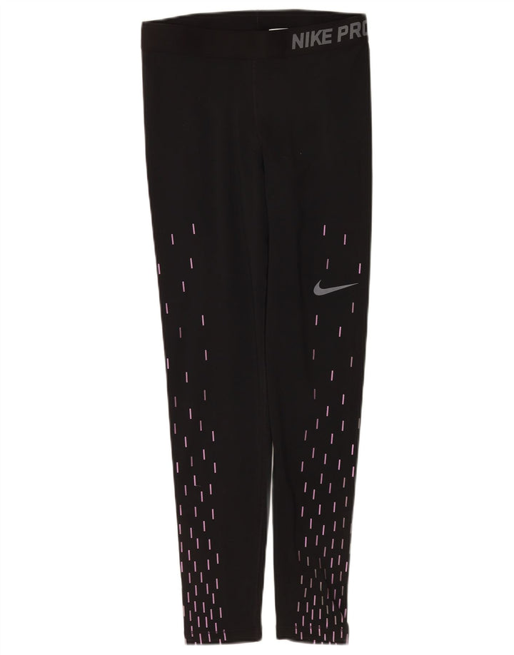 Nike Damen Dri Fit Graphic Leggings UK 12 Medium Schwarz Geometrisch
