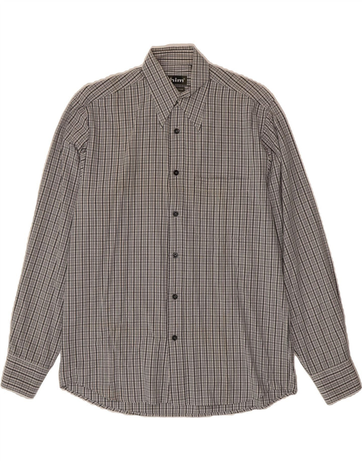 HIM Mens Shirt Size 38/39 Medium Grey Check Cotton Vintage Him and Second-Hand Him from Messina Hembry 