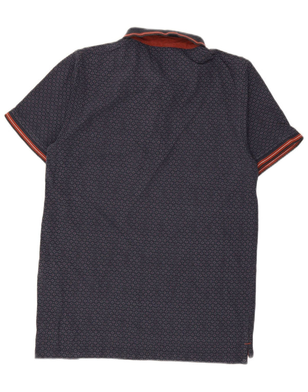 JACK & JONES Mens Premium Polo Shirt Medium Navy Blue Geometric Cotton