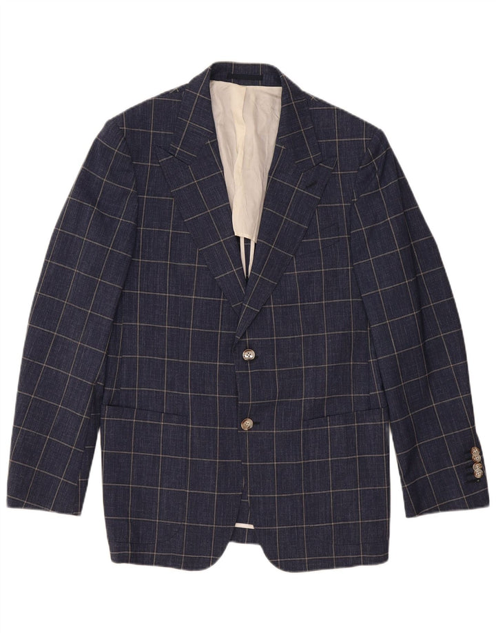 Vintage Herren 2-Knopf-Blazerjacke UK 40 Große marineblau karierte Wolle