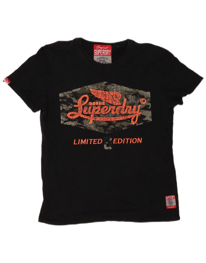 Superdry Herren-T-Shirt mit Grafik, Größe L, aus schwarzer Baumwolle