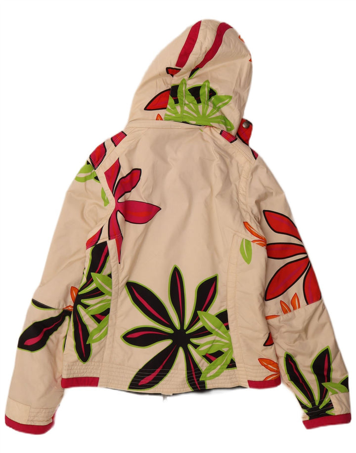 Sportalm Damen-Skijacke mit Kapuze, EU 38, Medium, gebrochenes Weiß, geblümtes Polyamid