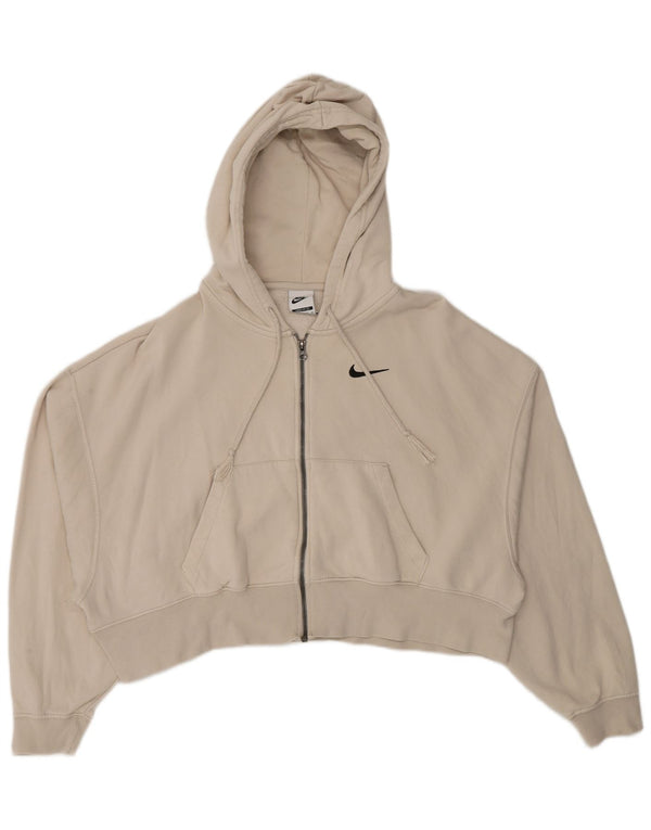 Nike Womens Crop Loose Fit Zip Hoodie Pullover UK 6 XS Beige Baumwolle