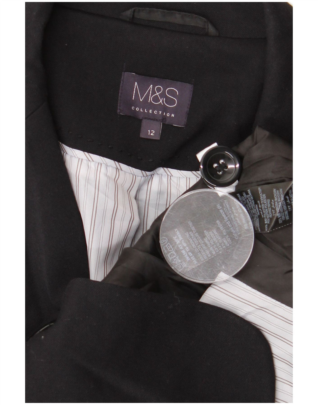 Marks & Spencer Damen Crop 1 Button Blazer Jacke UK 12 Medium Schwarz