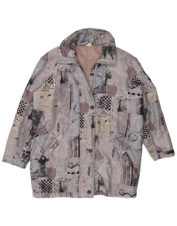 Vintage Damen Übergroßer Windjacke Mantel UK 14/16 Großes graues Patchwork