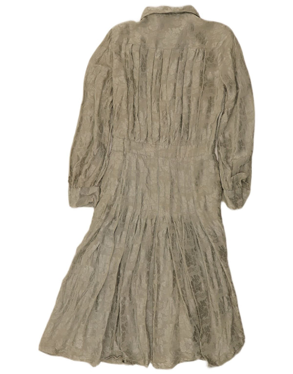 Vintage Damen Langarm Maxikleid UK 12 Mittelgrün geblümt