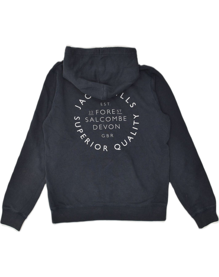 JACK WILLS Womens Graphic Hoodie Jumper UK 12 Medium Navy Blue Cotton | Vintage Jack Wills | Thrift | Second-Hand Jack Wills | Used Clothing | Messina Hembry 