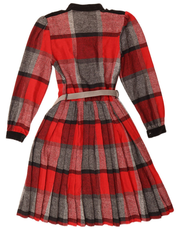 Vintage Damen Langarm Maxikleid IT 46 Großes rotes Karo-Acryl