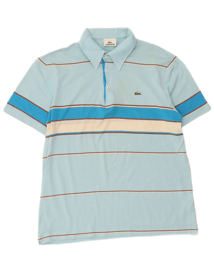 Lacoste Herren-Poloshirt, Größe 4, mittelblau, gestreift, Baumwolle