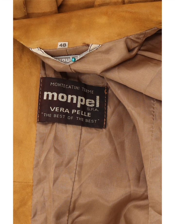 Monpel Damen 2-Knopf-Wildleder-Blazerjacke IT 48 XL Beige Leder