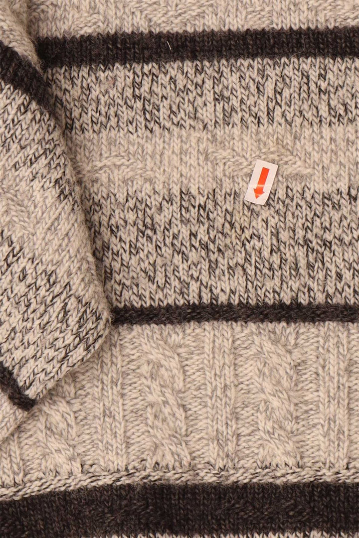 CAMARGUE Mens Zip Neck Jumper Sweater Large Grey Striped Polyacrylic