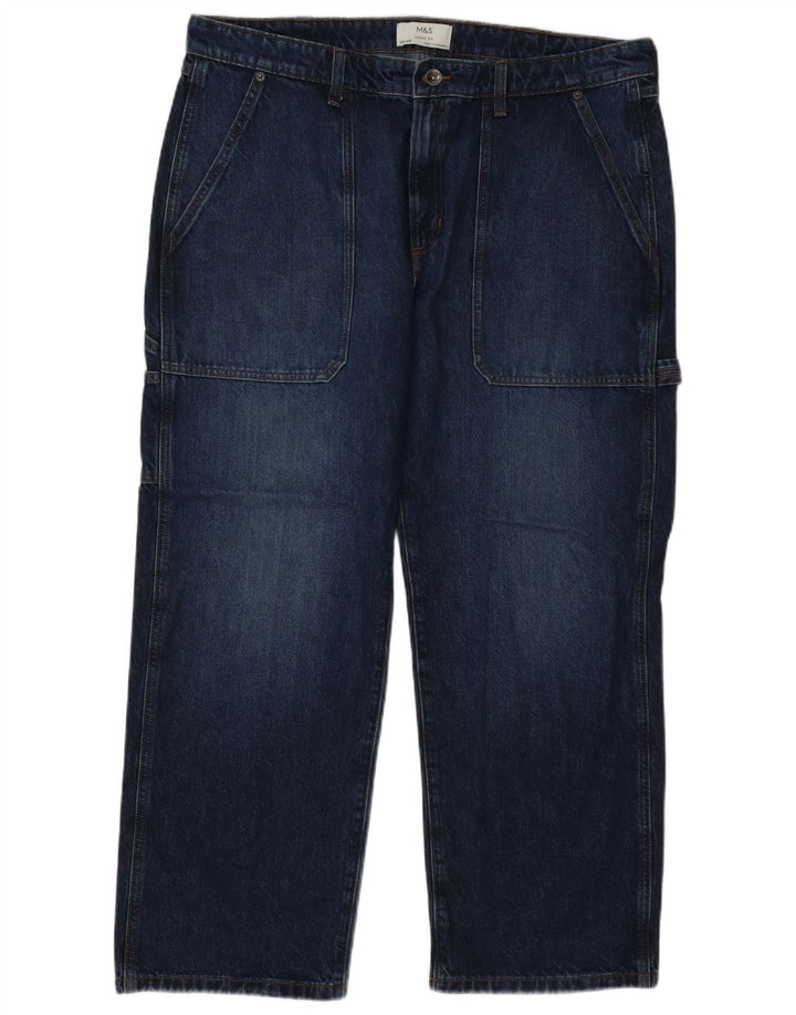 Marks & Spencer Herren Cargo Loose Jeans W38 L29 Marineblau Baumwolle