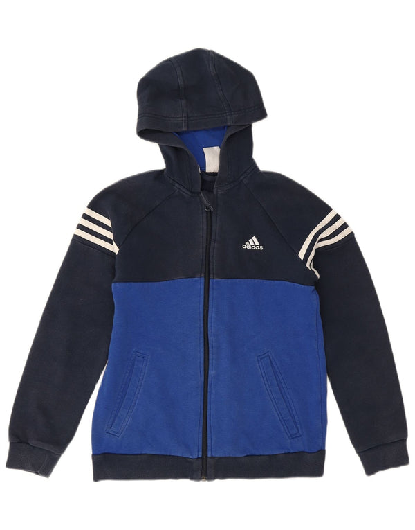 Adidas Jungen-Kapuzenpullover mit Reißverschluss, 11–12 Jahre, marineblau, Colourblock-Baumwolle