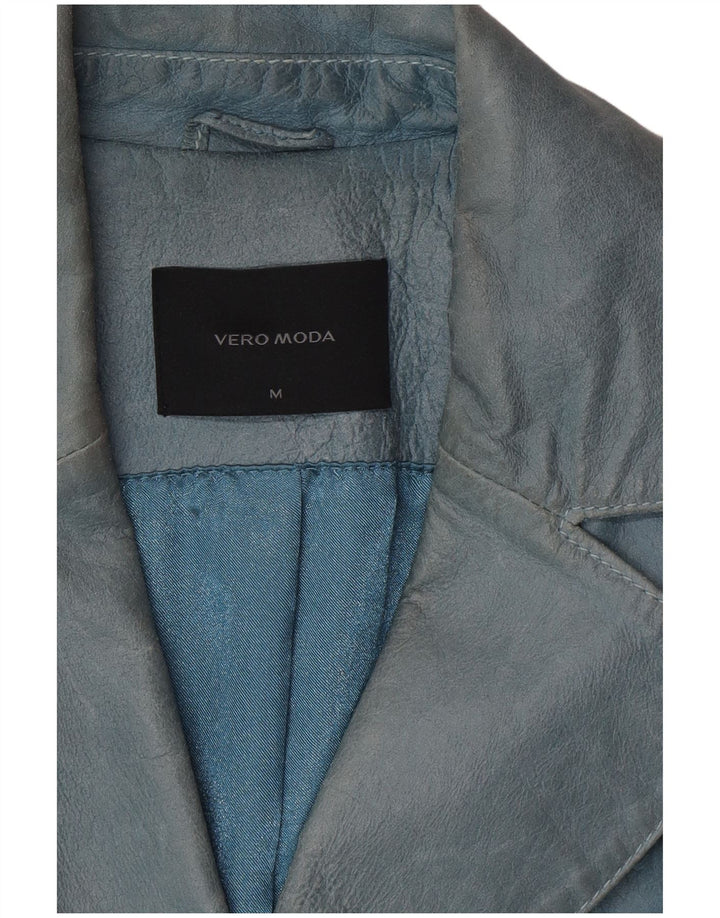 VINTAGE Damen Lederjacke UK 12 Mittelblau