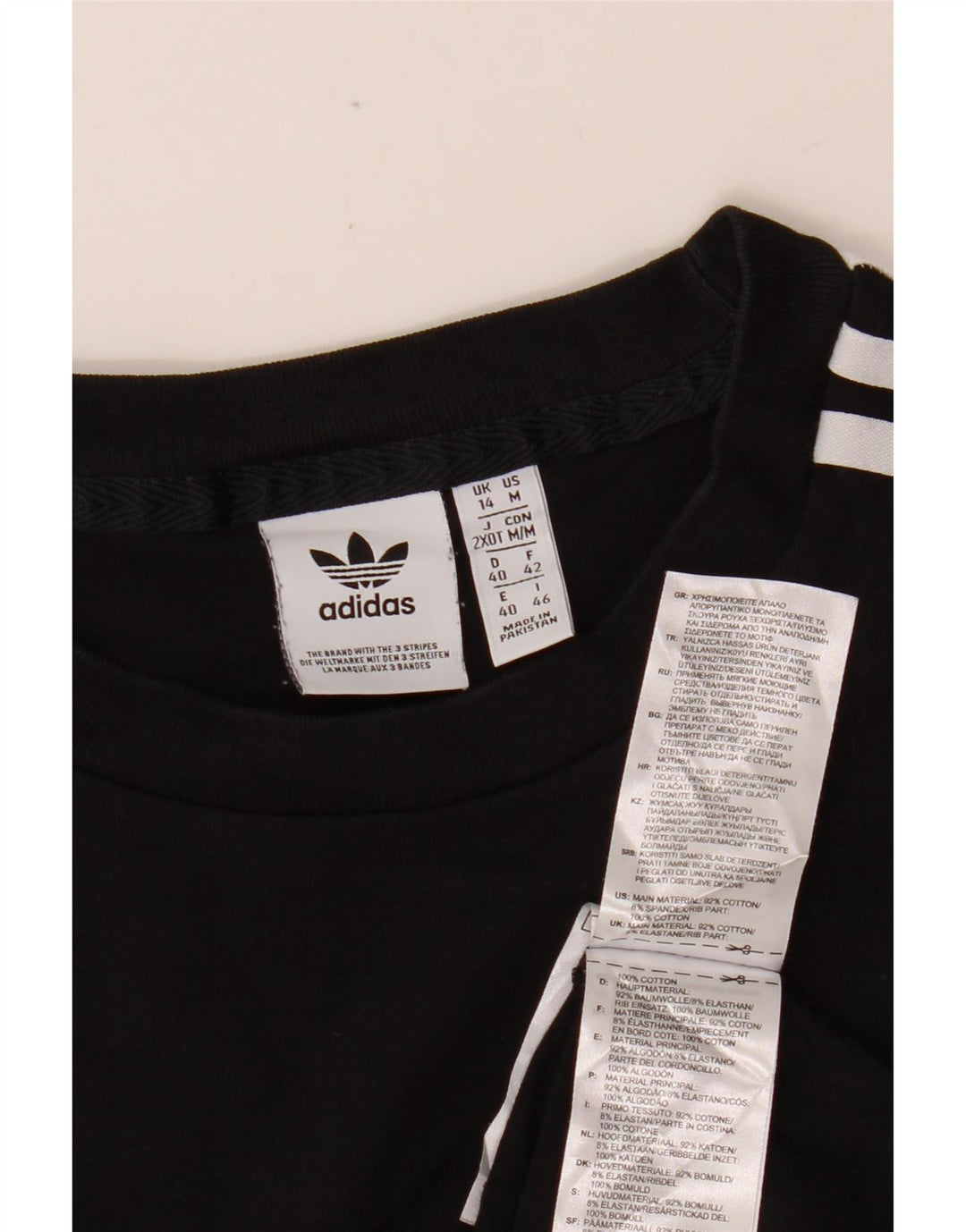 ADIDAS Damen Top Langarm UK 14 Medium Schwarz Baumwolle