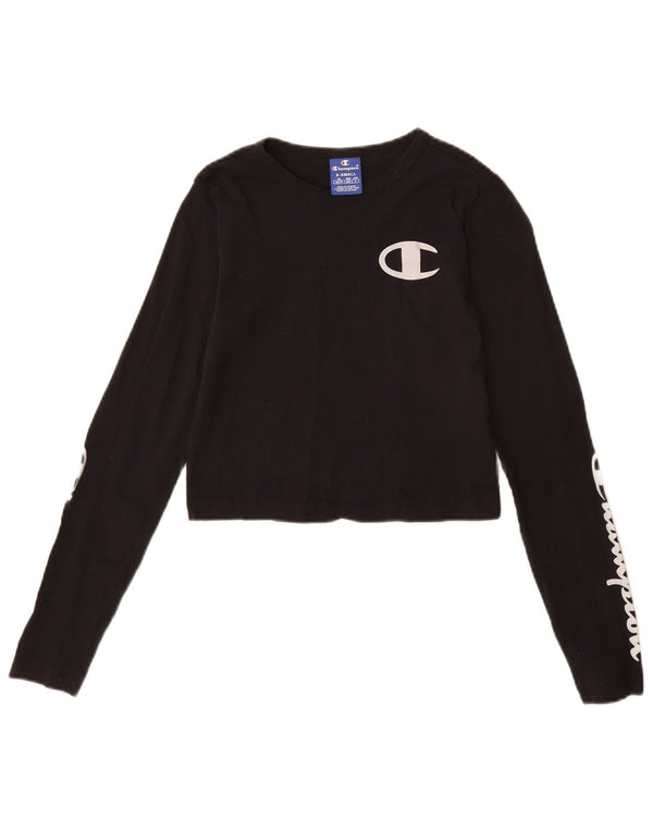 Champion Mädchen Crop Graphic Top Langarm 5–6 Jahre XS Schwarze Baumwolle