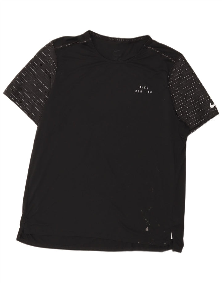 Nike Herren Dri Fit T-Shirt Top XL, schwarzes Nadelstreifen-Polyester