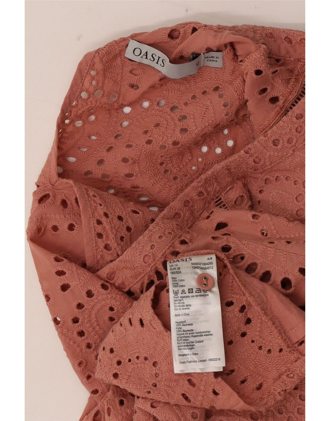 Oasis Damen-Blusenoberteil UK 12 Mittelrosa Paisley-Baumwolle
