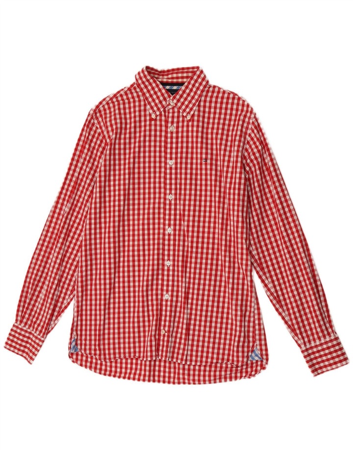 Tommy Hilfiger Herrenhemd aus mittelroter Karo-Baumwolle