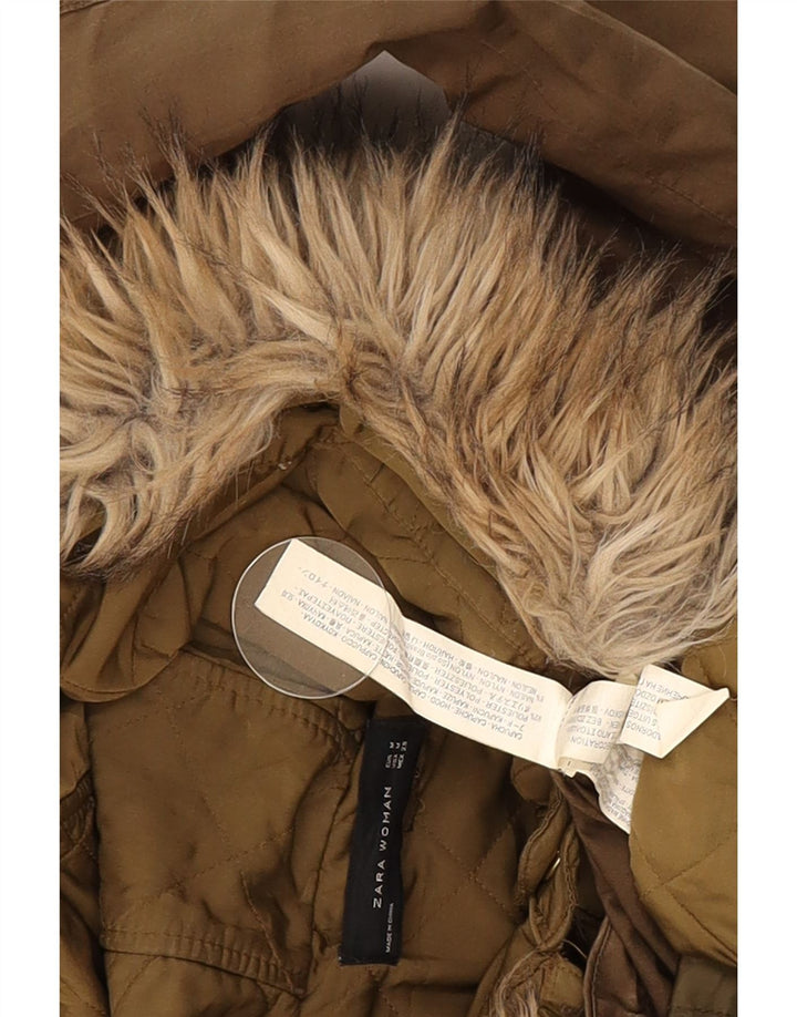 Zara Damen-Parka mit Kapuze, UK 14, mittleres Khaki, Polyester