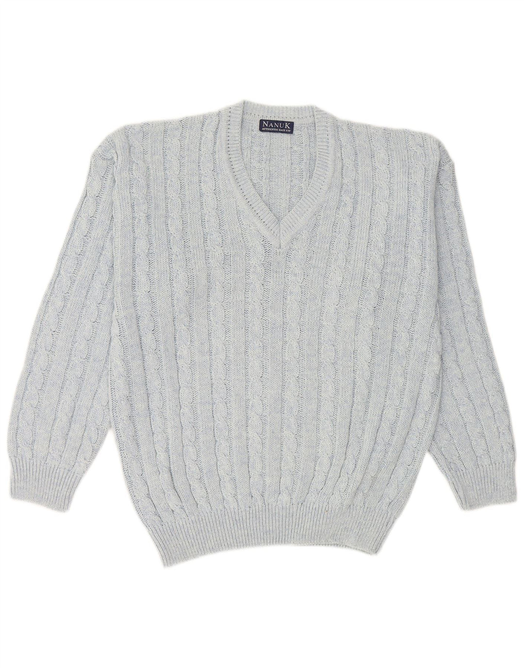 Nanuk Herren-Pullover mit V-Ausschnitt aus mittelblauer Baumwolle