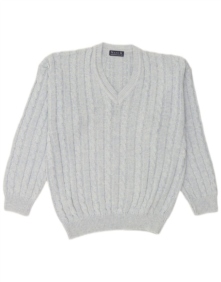 Nanuk Herren-Pullover mit V-Ausschnitt aus mittelblauer Baumwolle